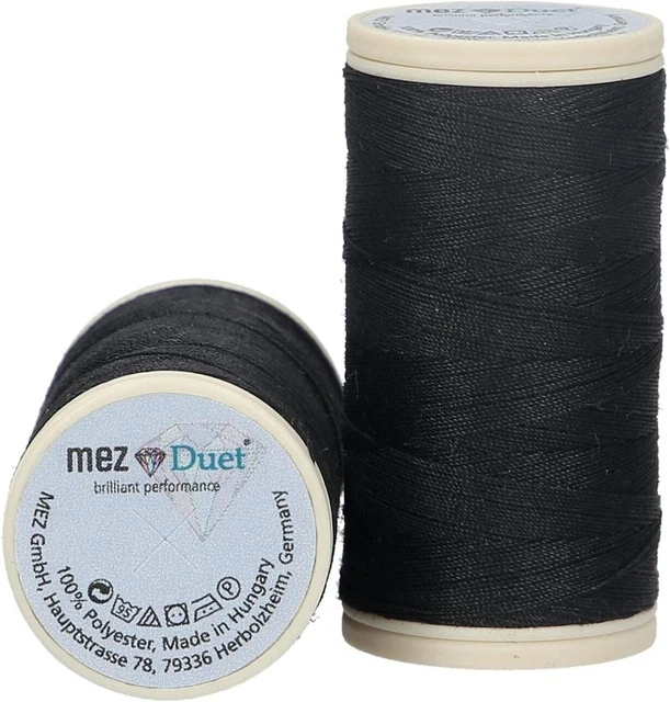 Mez - Abrigos Dúo Premium Hilo de Coser de Alta Tecnología 100 m Negro 1000 Hilos de Coser