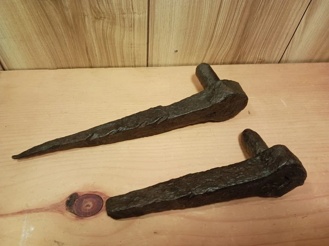 2 Antique Handforged Iron Barn Door Hinges N.S. metal detecting find 1790 farm 5
