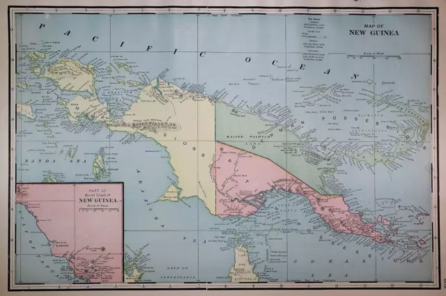 Old 1902 Cram Atlas Map ~ NEW GUINEA - DUTCH, GERMAN, BRITISH ~ (LG13x18) #1387