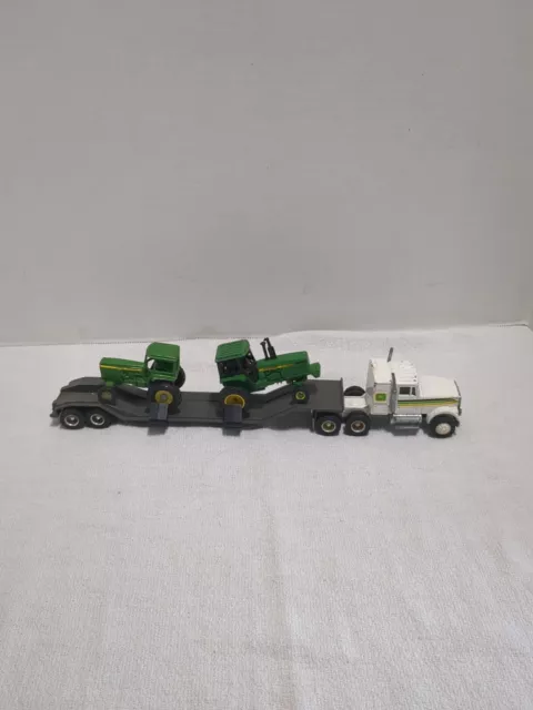 Vintage ERTL John Deere Semi And Trailer w/ 2 Tractors Die Cast