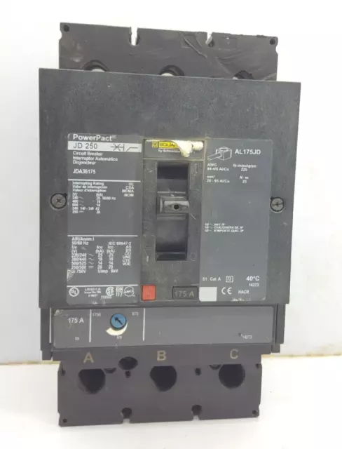 Square D JDA36175 Powerpact JD250 3 Pôle 175 Amp Disjoncteur / Testé Bien