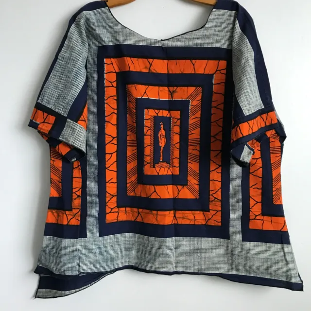African XL Shirt Blue Orange Dashiki Print Ankara Succunct Hippie Matching Scarf