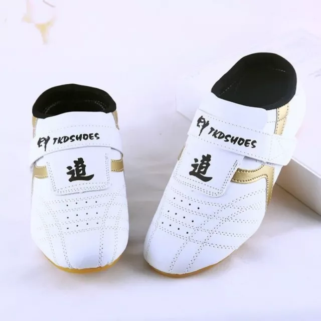 Bambini Uomo PU Taekwondo Scarpe Arti Marziali Cinese Kung Fu Tai Chi Bianco New