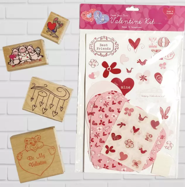 Vtg Wood Rubber Stamps Craft Lot Valentines Card Kit Suzys Zoo Pig Mouse Hearts