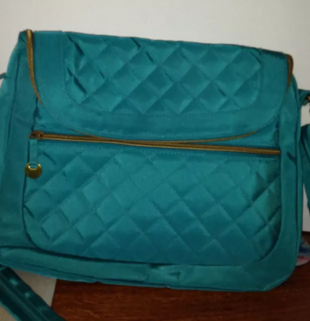Travelon Crossbody Anti Theft Teal Quilted Convertible Handbag/Shoulder Bag