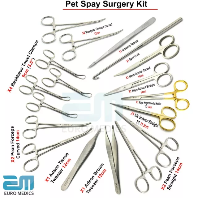 Surgical Veterinary Spay Surgery Kit Pean Forceps Iris Scissors Adson Tweezers