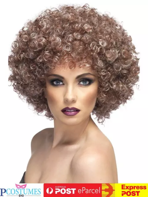 Natural Looking Brown Blonde Disco Retro 60s 70s Afro Costume Curly Wig