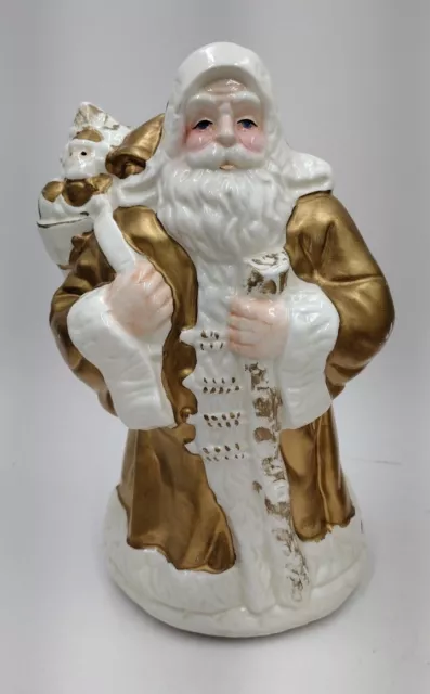 World Bazaars WHITE & GOLD Santa Claus Wind Up Spinning Christmas Music