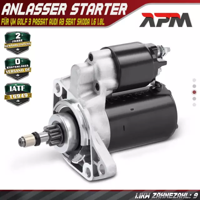 Anlasser Starter 1.1KW für VW Golf 3 Passat Audi A3 Seat Ibiza 2 Skoda 1.6 1.8L