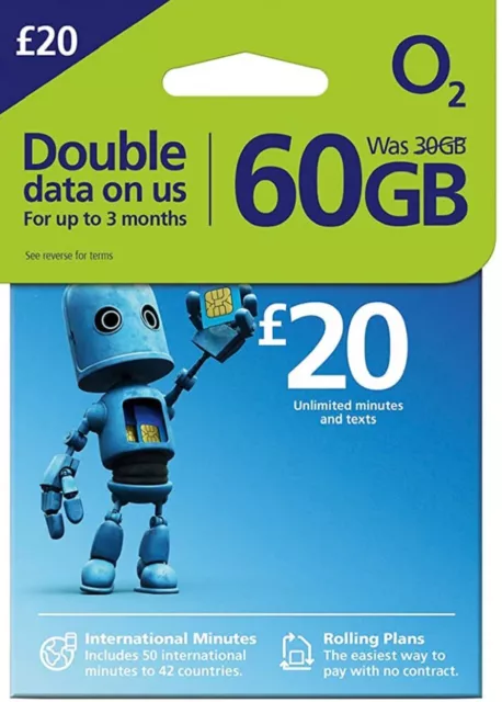 New 20GB +UNLIMITED Calls txt Latest O2 Big Bundle £10 Pay As You Go SIMCARD SIM