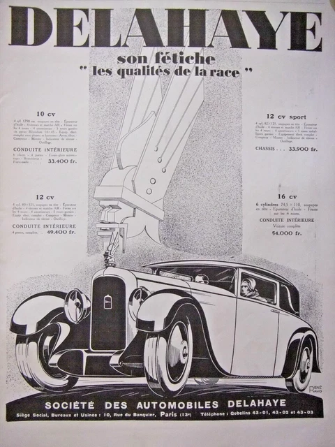 1928 DELAHAYE AUTOMOBILE PRESS ADVERTISEMENT are fetish race qualities