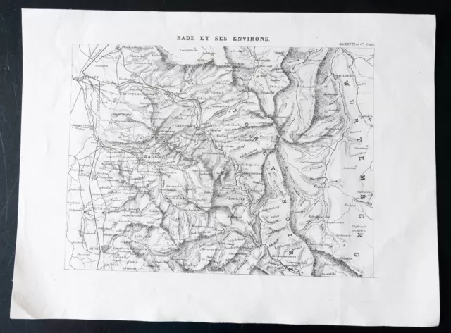 1870 - Carte des environs de Bade, Mayence et du Rhin