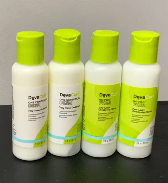 LOT 4pc DEVA CURL 2 NO POO ORIGINAL CLEANSER & 2 ONE CONDITION 3oz NEW devacurl