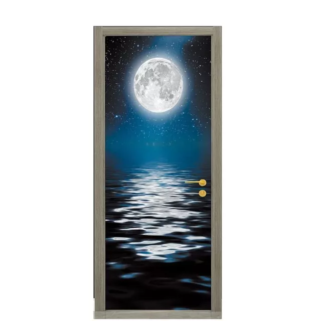 Removable Door Sticker Vinyl Ocean Moon Wallpaper  Home Decoration