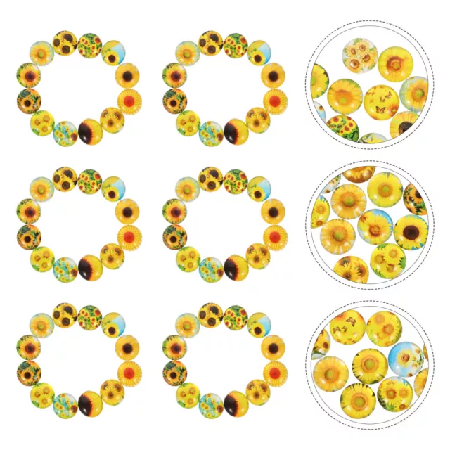 100Pcs 50Pcs Cabochons Runde Mosaikfliesen Sonnenblumenmuster Dome Cabochons Gla