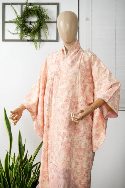 Dear Vanilla Japanese Silk Kimono Women's Robe Gown Authentic Japan Vintage Mint 2