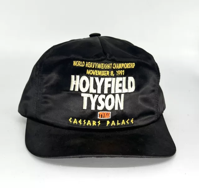 1991 Holyfield Tyson Black Satin Hat Cancelled Fight Caesars Palace Excellent