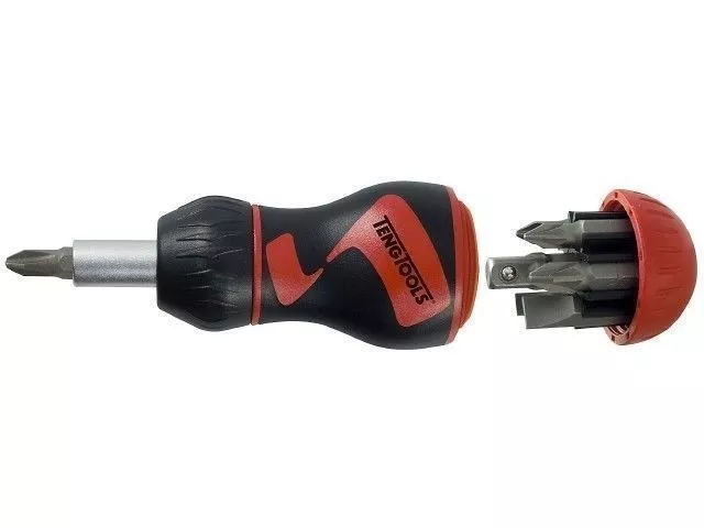 Teng Tools Mdr908S Stubby Ratcheting Screwdriver With Bit Set 6 Bits
