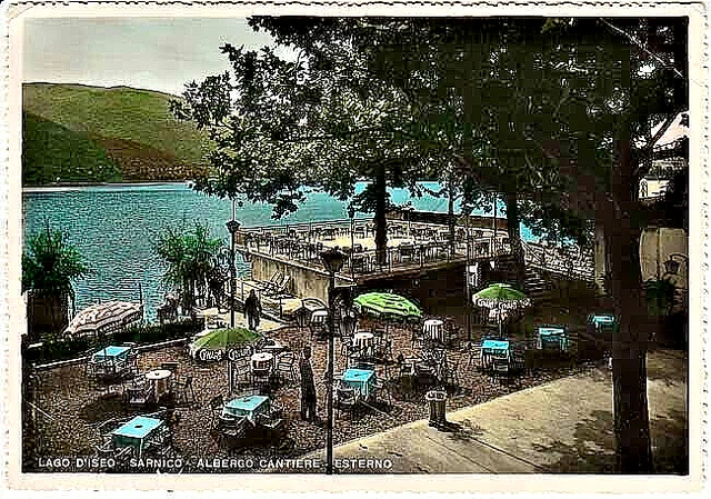 Cartolina di SARNICO , Lago d'Iseo (Bergamo) Albergo Cantiere , Esterno   , 1958