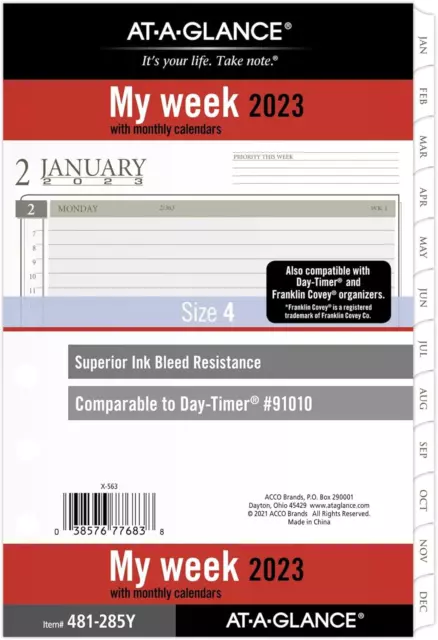 2023 Weekly & Monthly Planner Refill, Hourly, 91010 Day-Timer, 5-1/2" X 8-1/2",