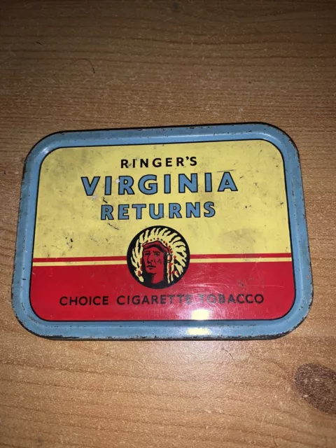 Vintage Virginia Returns Tobacco Tin American Indian Redskin Chief Cigarette