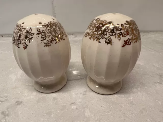 Vintage Sebring Pottery Co USA China Bouquet 22k Gold Trim - Salt Pepper Shakers
