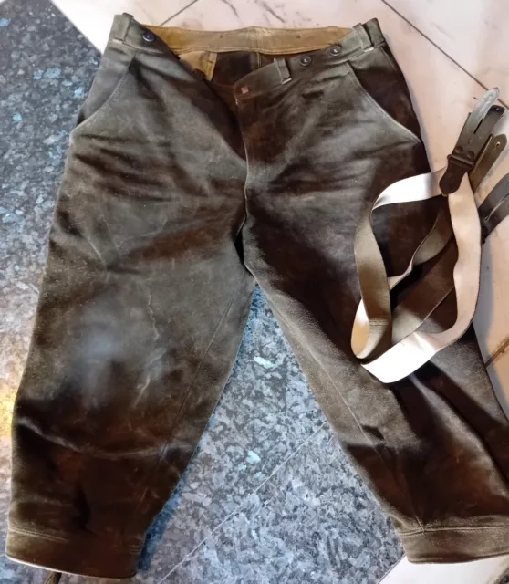 Krachlederne,Kniebundhose aus Wildleder mit Hosenträgern,Kettner,Gr.48/50,braun