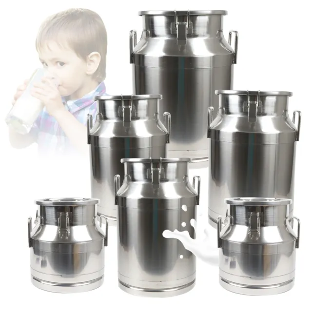 Stainless Steel Milk Can Wine Pail Bucket Oil Milk Tote Jug w/ Seal Lid 12L-60L