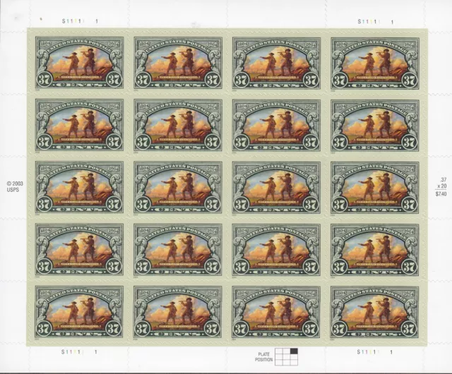 Lewis & Clark Mint Sheet of 20 Stamps, Scott #3854, MNH, Free Shipping! Nice!