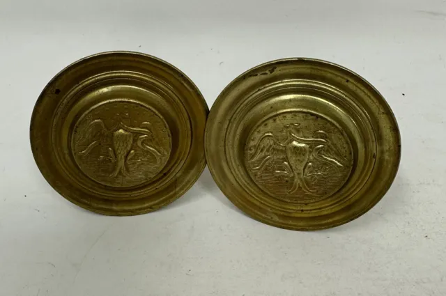 Two Vintage Brass Federal Eagle 3-5/16" Round Curtain Screw Tie Backs