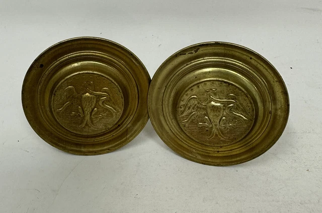 Two Vintage Brass Federal Eagle 3-5/16" Round Curtain Screw Tie Backs