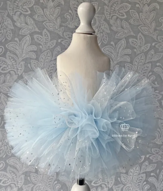 Baby Toddler Tutu Cake Smash Light Baby Blue Silver Sparkly First Birthday Party