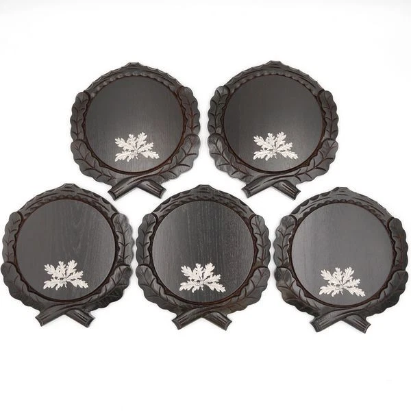 5 Pieza Keilerschilder Tallado Oscuro Af 19 CM + 5 X 6-blättrigen Hoja de Roble