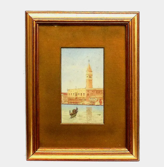 Antique C19th Miniature Painting of St. Mark's Square Venice Italy Gondola c1880