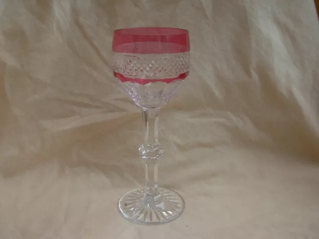 Saint Louis, Trianon,French Fuschia Cut To Clear Crystal Wine Glass,Signed.