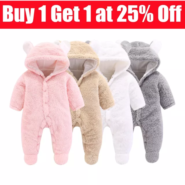 Newborn Baby Boy Girl Kids Bear Hooded Romper Jumpsuit Outfit Clothes Outfits
