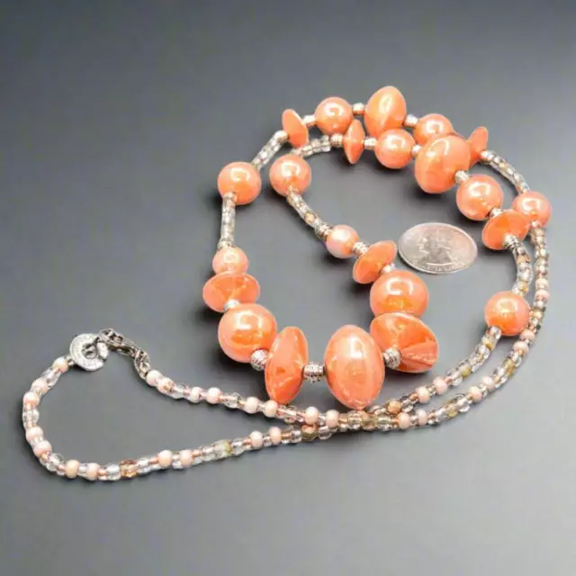 STAINLESS STEEL PEACHY Orange and Clear Murano Glass 34
