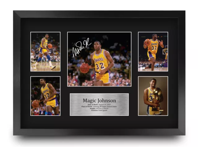 Magic Johnson LA Lakers Gift Idea Framed Autograph A3 Picture for Basketball Fan