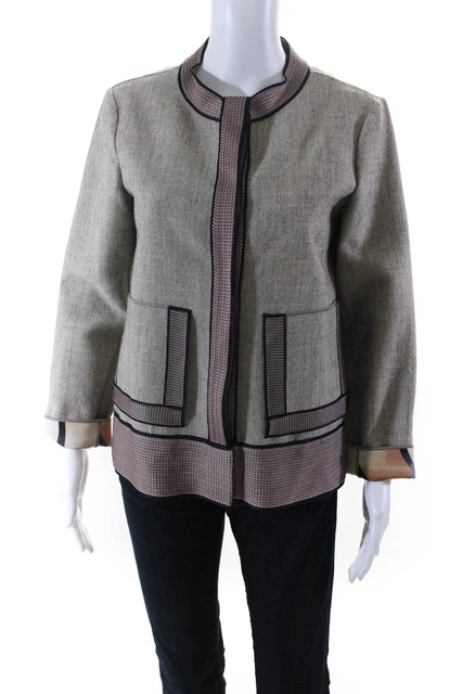 Missoni Womens Knit Trim Button Up Canvas Jacket Ivory Silk Size IT 40 Missoni Womens Knit Trim Button Up Canvas Jacket Ivory Silk Size IT 40