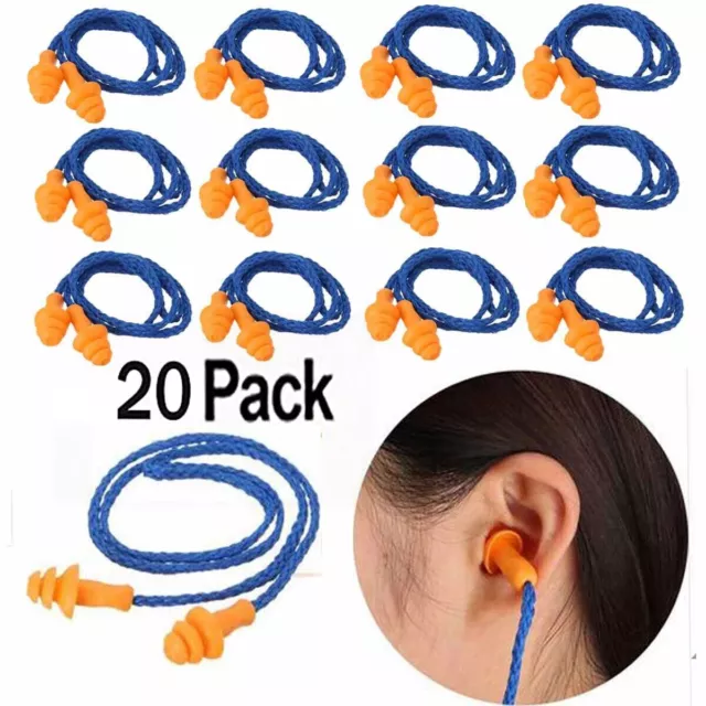 20Pcs New Soft Silicone Corded Ear Plugs Reusable Hearing Protection Earplugs 3