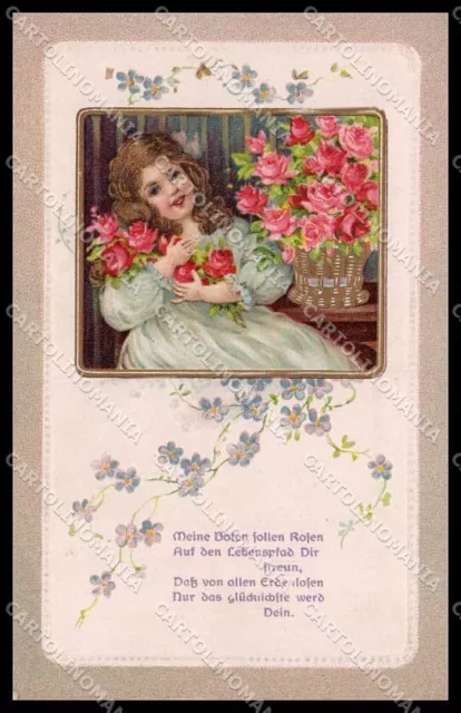 Illustratori Artist Signed Girl Roses Relief serie 7954 cartolina ZG7442