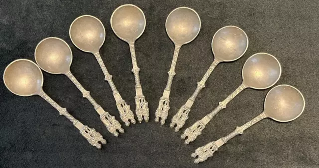 Antique Pewter German Wedding Spoon 7"  Set of 8 - 274