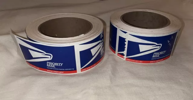 2 VINTAGE ROLLS BLUE PRIORITY MAIL STICKERS 1997 ONE COMPLETE One Missing Three
