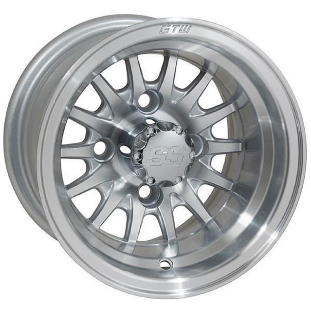 Golf Cart GTW 10x7 Machined Silver Medusa Wheel 3:4 Offset 4/4 Pattern