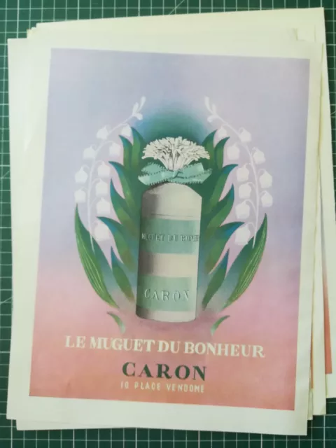 942 belle PUBLICITE ANCIENNE dessin papier glacé circa 1950 Muguet bonheur Caron
