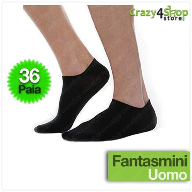 36 Paia Fantasmini Uomo Calze Calzini In Cotone Nero Tg 40/46 Fantasmino Unisex