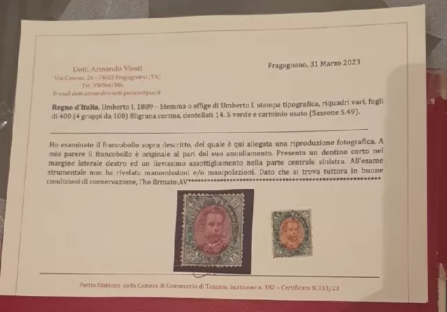 Regno Italia 1889 - Effige Di Umberto I 5 Lire N.49Usato Certificato