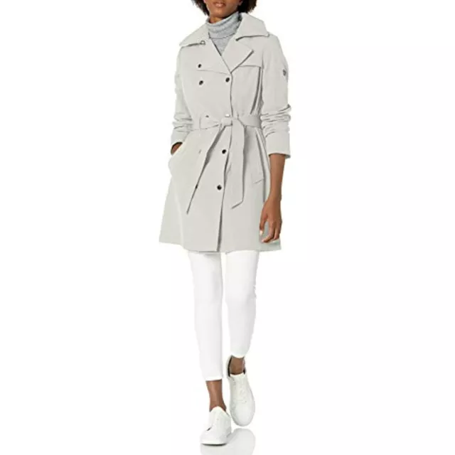 Calvin Klein Women's Hooded Double-Breasted Trench Coat, Gray, XXS, *Defect