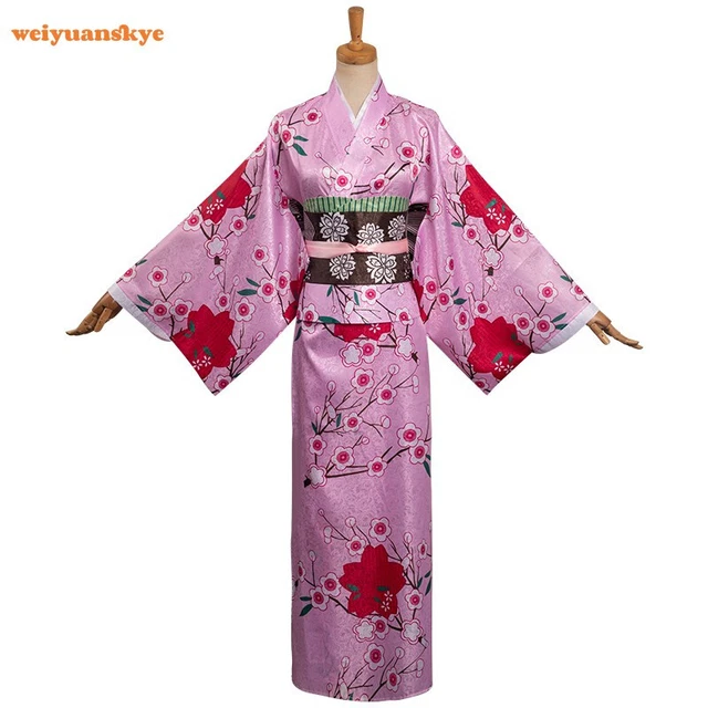 Demon Slayer Kanroji Mitsuri Cosplay Costume Kimono Outfits Women Bathrobe Set
