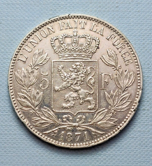 Belgique - 5 francs 1871 - Leopold II - TTB
